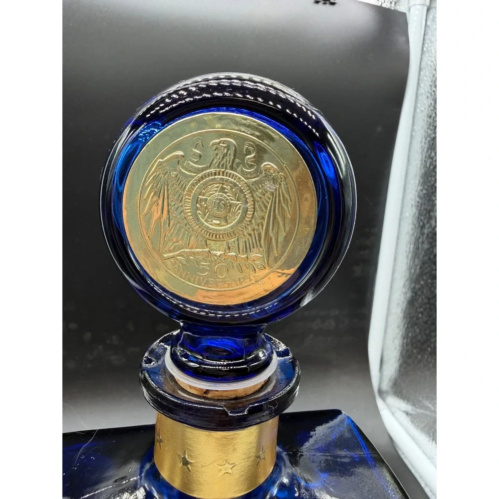 Vintage American Legion 50th Anniversary Cobalt Blue Glass Decanter J.W. Dant